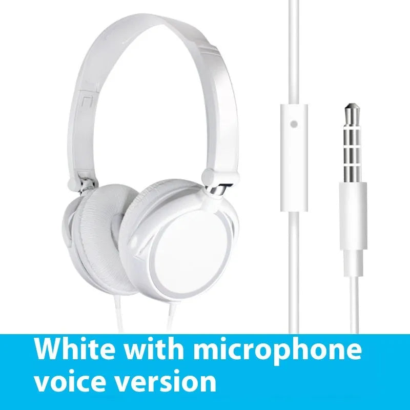 Black folding over-ear wired headphones with adjustable headband and 3.5mm plug