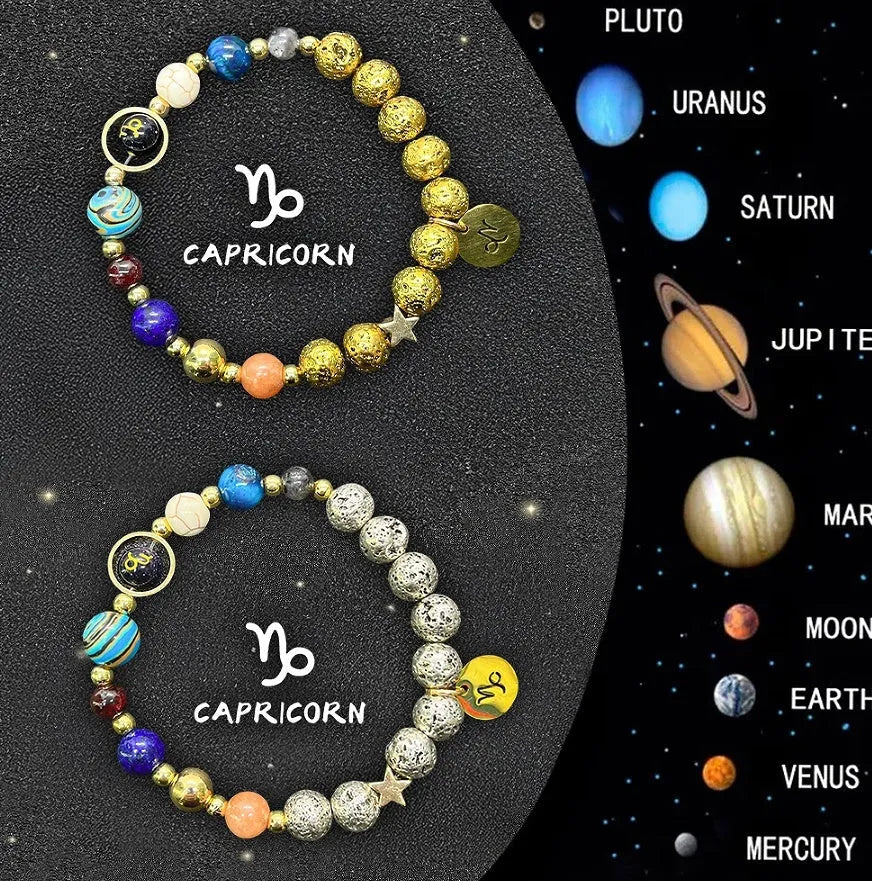 Set of two natural stone beaded bracelets featuring Chinese zodiac animal signs in numbered style options