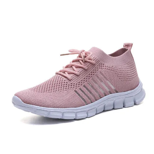 Women's breathable lace-up casual sneakers with flat heel and rubber sole in multiple colour options