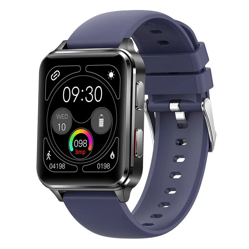 Multi-sport watch with tempered glass touchscreen showing health metrics on display