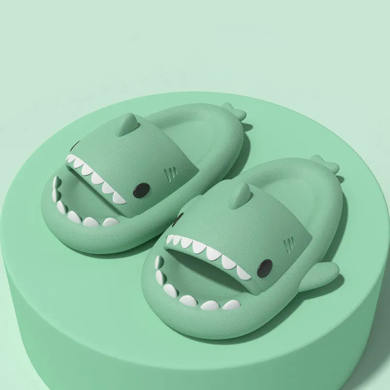 Beige cartoon shark slippers with EVA sole and anti-skid texture, size 38/39