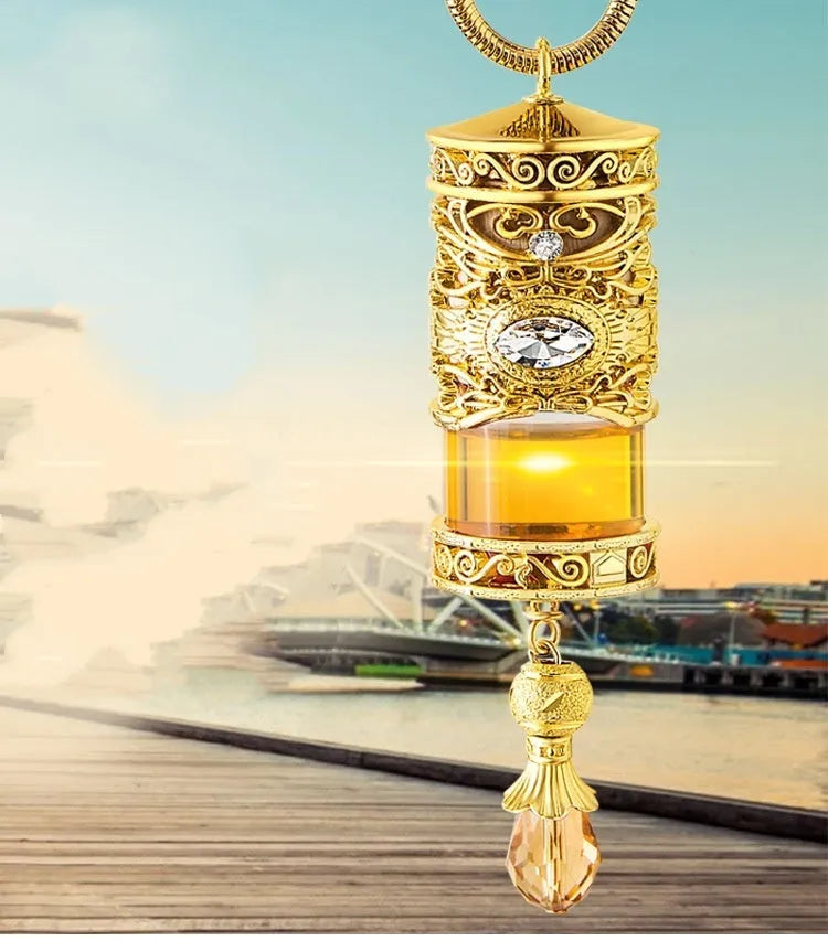 Alloy car suspension hanging pendant with aromatherapy beads, golden magic colour option, on rearview mirror