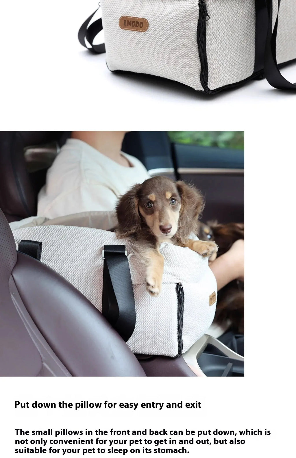 Beige white polyester pet car nest and diaper bag dual-use carrier measuring 23×20×40 cm