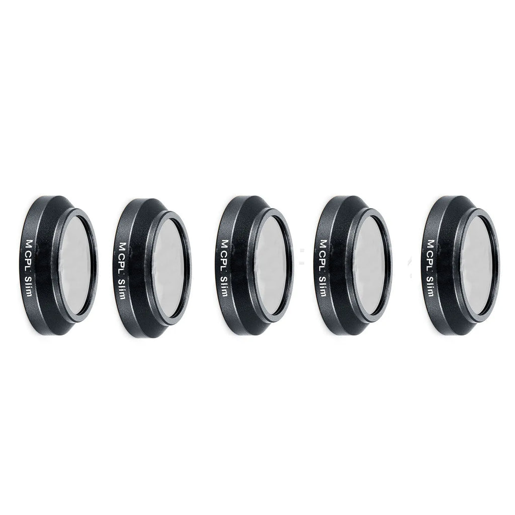 Slim camera filter sets for DJI Mavic drone including ND, CPL, and UV filters.