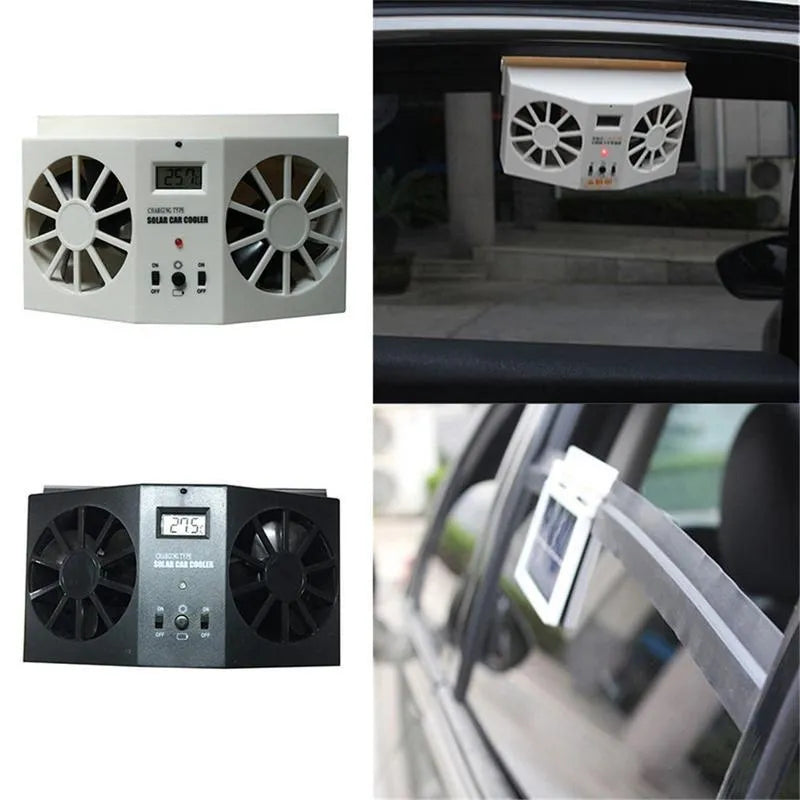 2W solar car exhaust fan with three-speed control and 800 mAh battery, white plastic blades