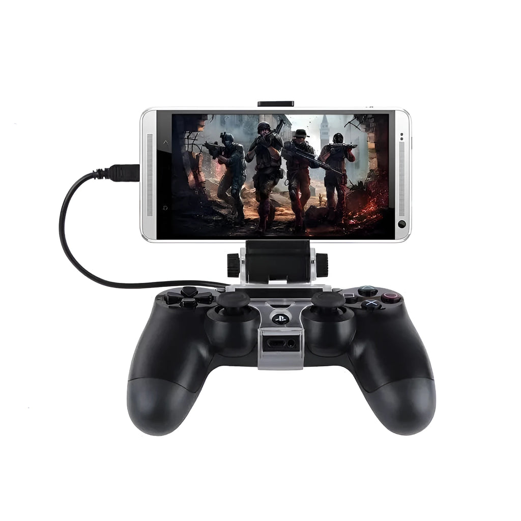 PS4 controller mobile gaming clip with OTG cable attached to Android smartphone