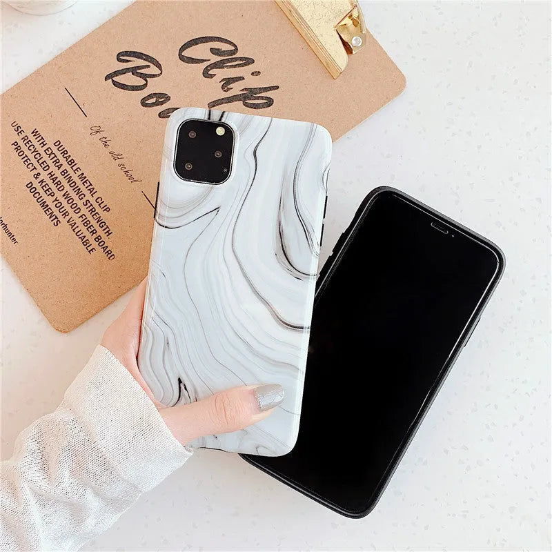 Marble mobile phone case for iPhone in white with IMD soft shell construction