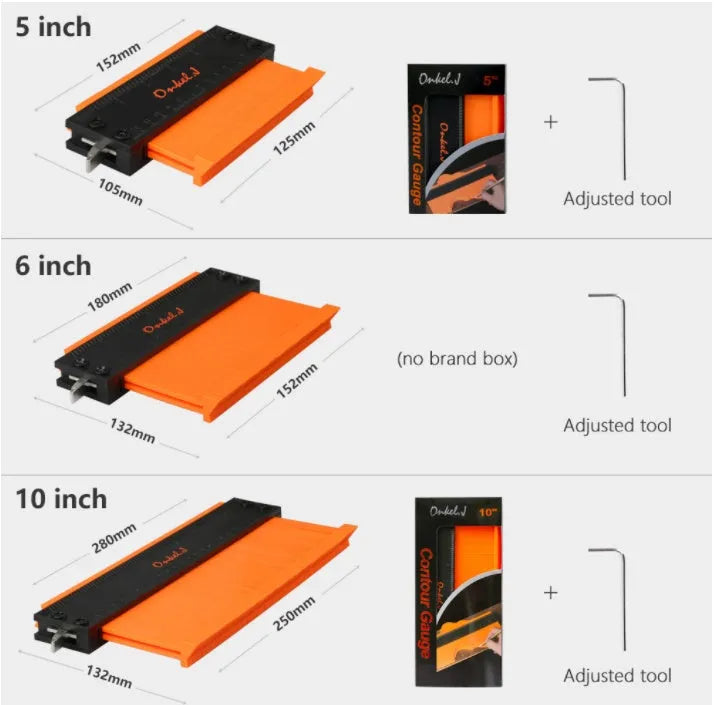 5 and 10 inch orange plastic contour gauge with ABS and aluminium construction, 0.01mm accuracy