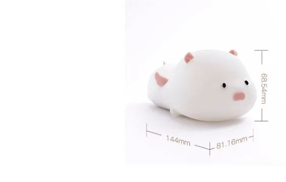 Blue silicone pig night light with sleeping expression and rechargeable battery