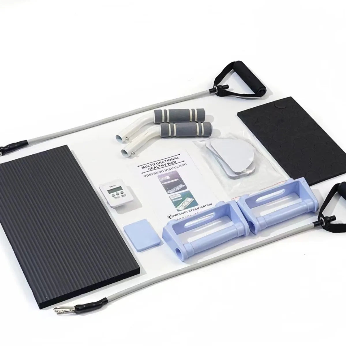 Purple foldable PP plastic core exercise board laid flat on a floor.