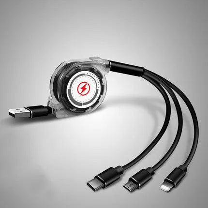 3-in-1 telescopic USB charging cable extended to 120cm length with titanium alloy connectors
