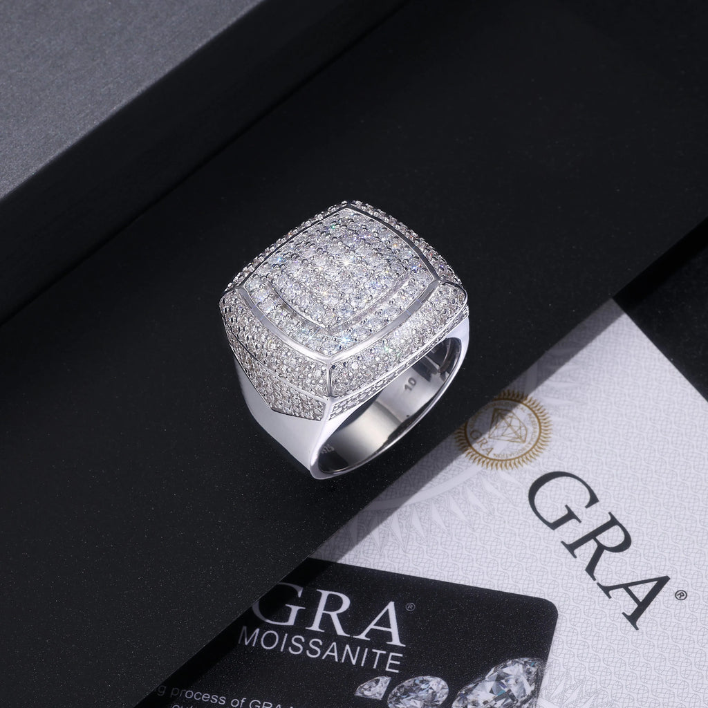 Men's S925 silver platinum-plated moissanite wedding ring with 0.1 carat stone in gift box