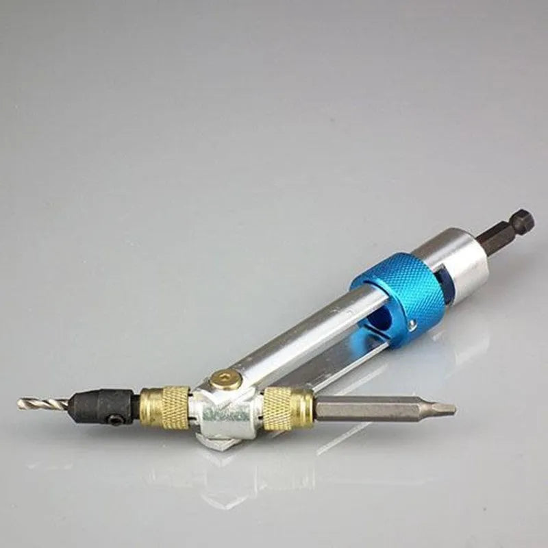 Half Time Drill adapter kit with swivel head driver, Phillips bits, flathead bits, and countersink bits on a workbench