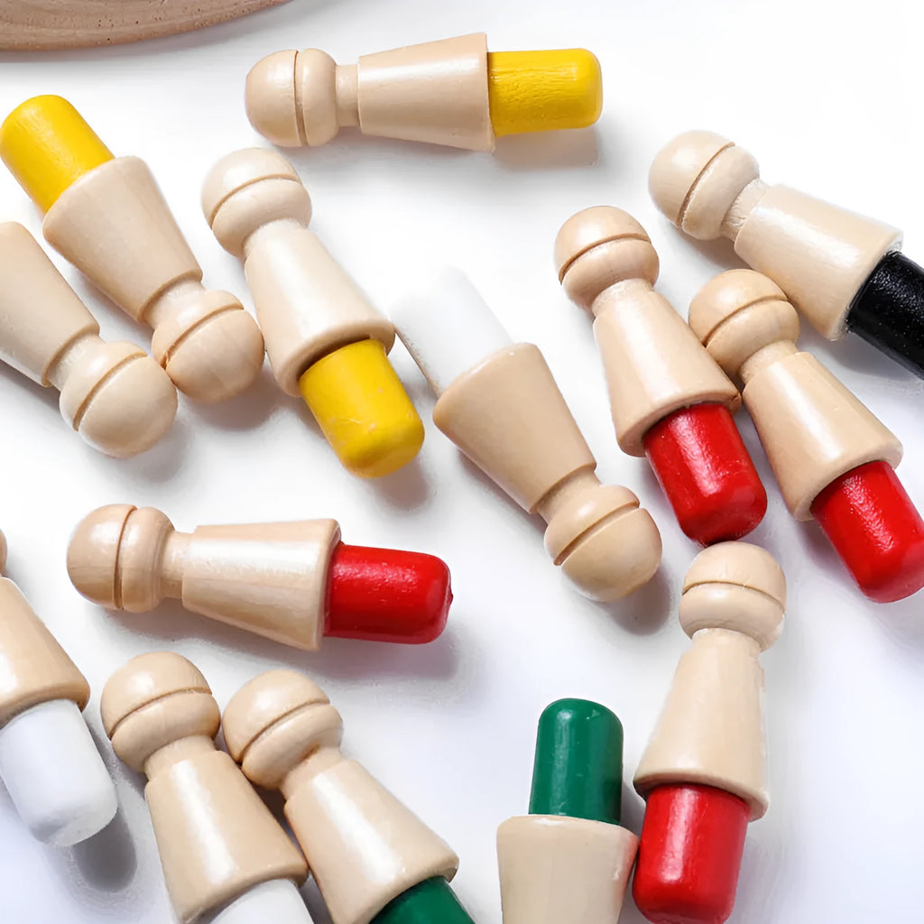 Beech wood memory chess educational game for children with colour matching pieces and storage box