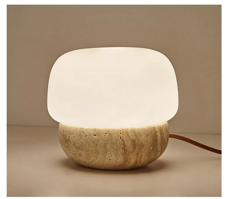 Cream-coloured retro bedside lamp with button switch and warm white bulb