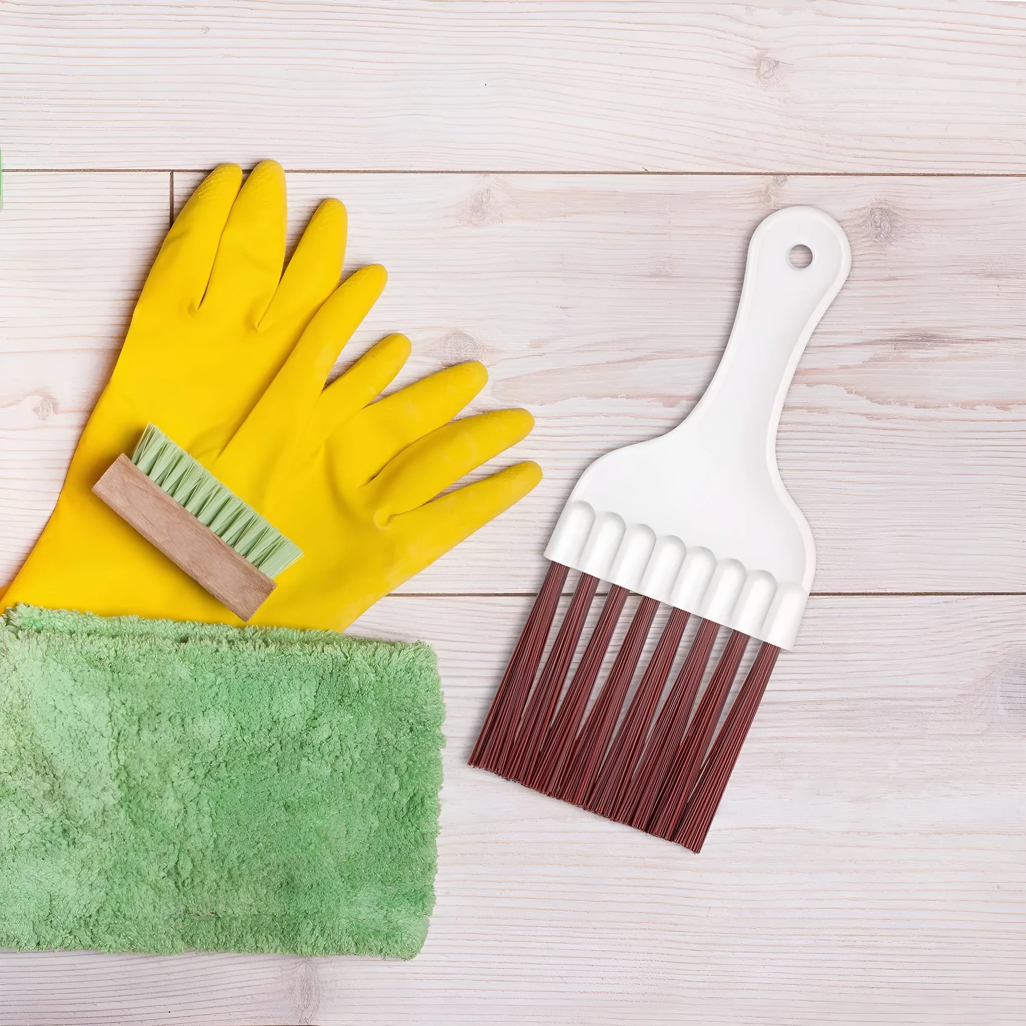 Stainless steel air conditioning fin comb and cleaning brush with abrasive bristles