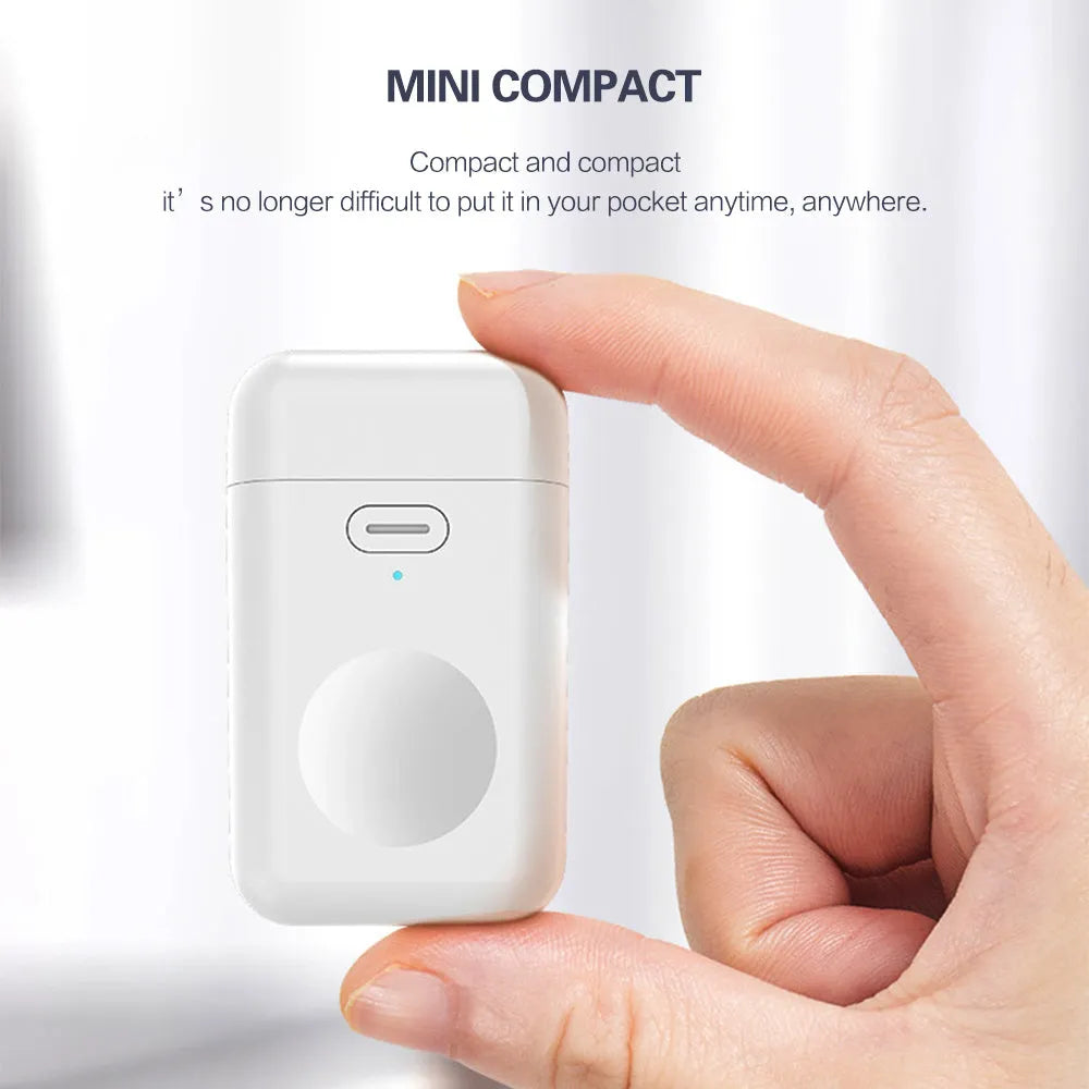 Small white 1000mAh wireless magnetic portable charger for Apple Watch next to its micro USB cable.
