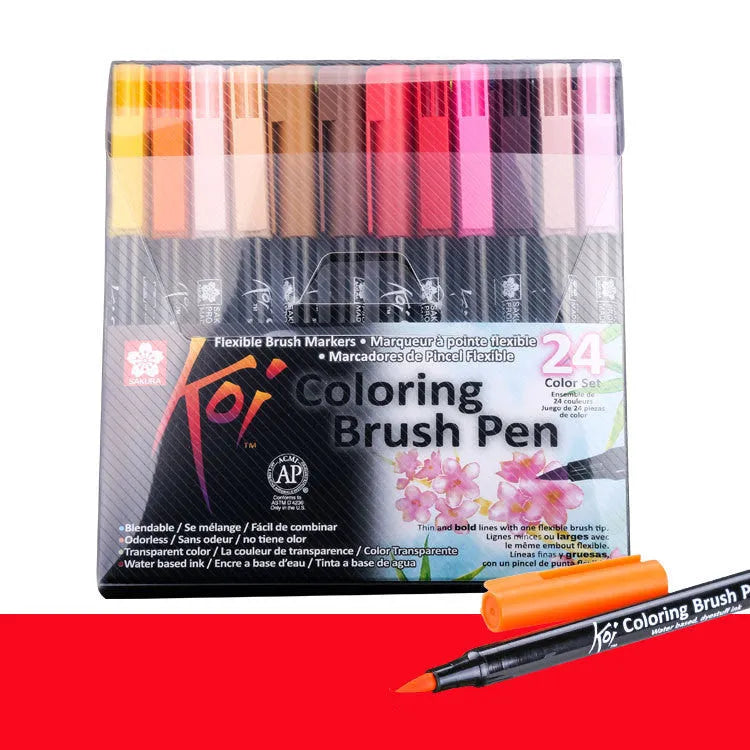 Set of water-based watercolour brush markers with soft flexible tips, shown in 12 colour options.