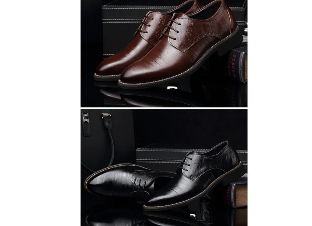 Men's plain toe dress shoes with rivet details, rubber sole, available in black, blue, brown, yellow, sizes 38-48