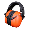 Orange adjustable noise-cancelling headphones with large ear cups on a grey background.