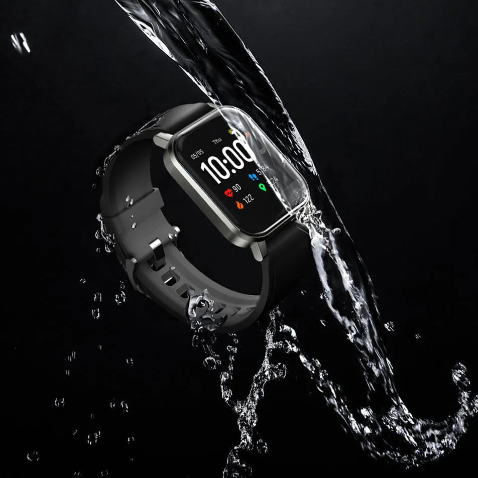Black waterproof smart bracelet with 1.4 inch HD touch screen on silicone wrist strap