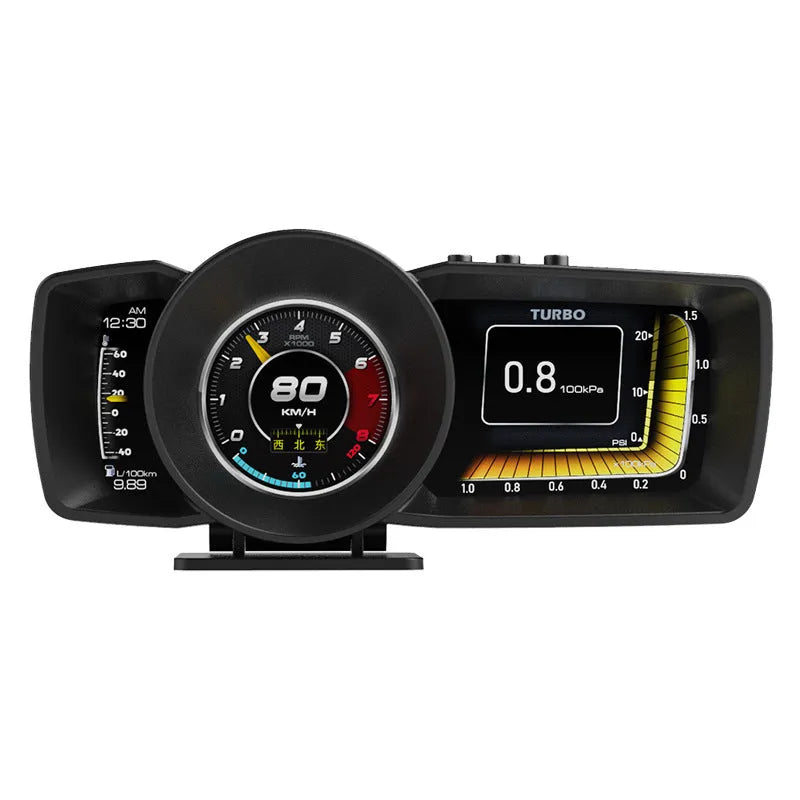 A600 monitor driving computer with TFT screen showing vehicle data, OBDII cable, and mounting tools
