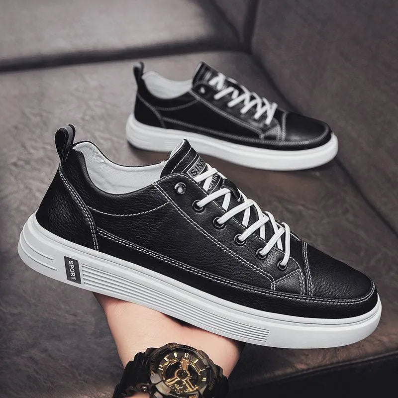 Men's casual white shoes with flat bottom, low heel, round toe, and PU upper in beige, white, or black