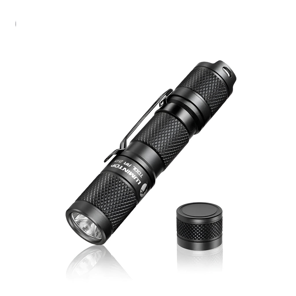 Black Lumintop Tool AA2.0 compact aluminium flashlight with keychain and magnetic tail cap.