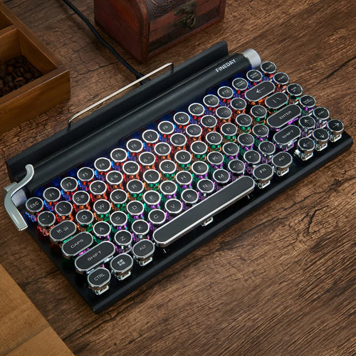 Black dot retro mechanical keyboard with backlit keys on a metal chassis