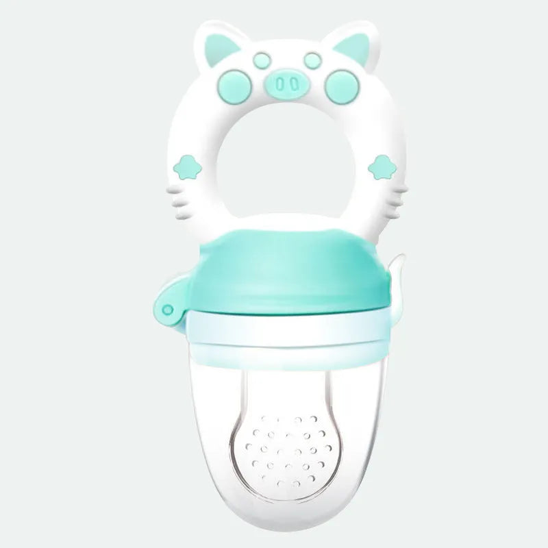 Blue, green, and pink silicone baby teethers showing single and triple mouthpiece styles