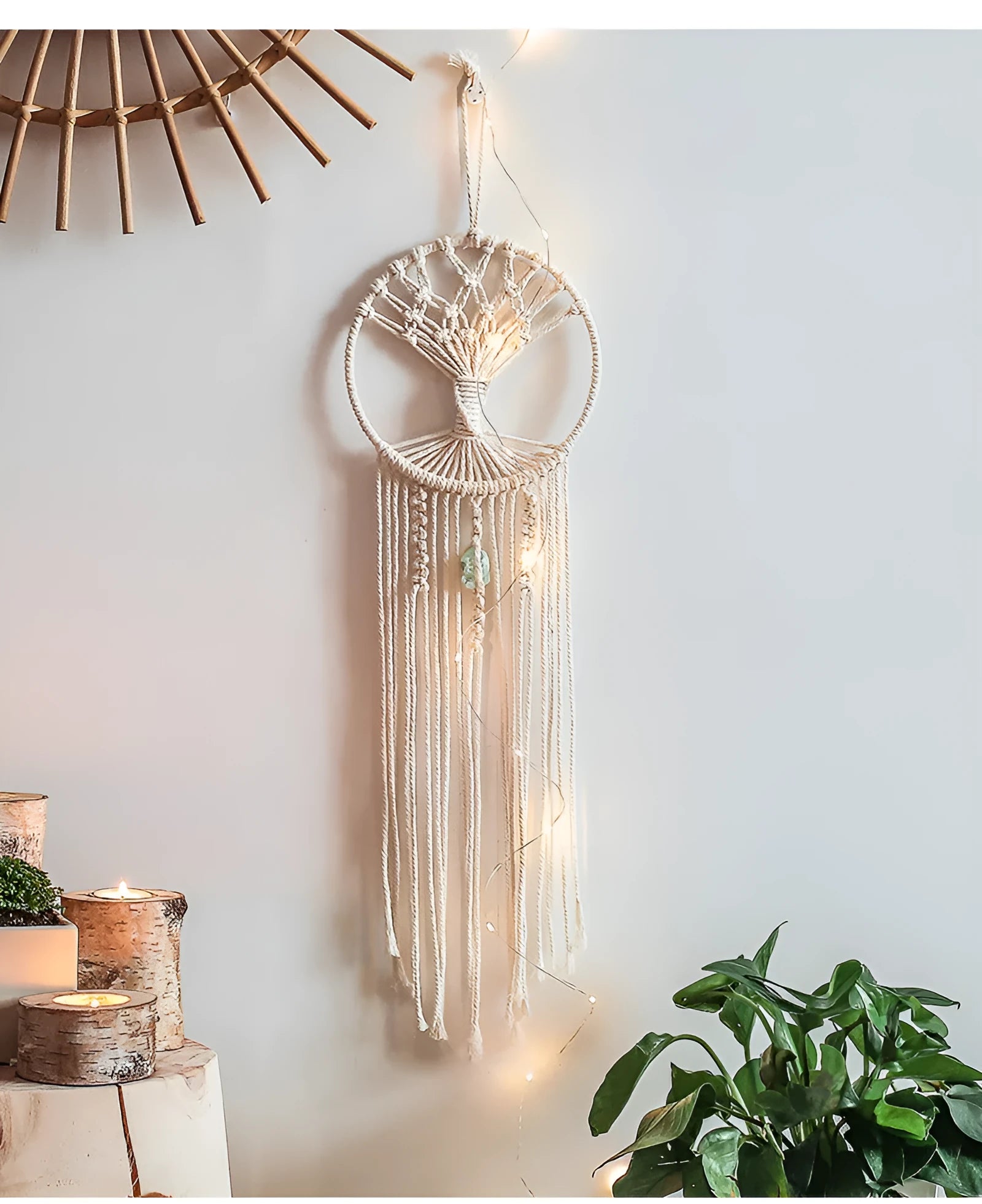Handmade dream catcher tree tapestry in cotton rope, 73x18cm rectangular wall hanging with European style hand weaving