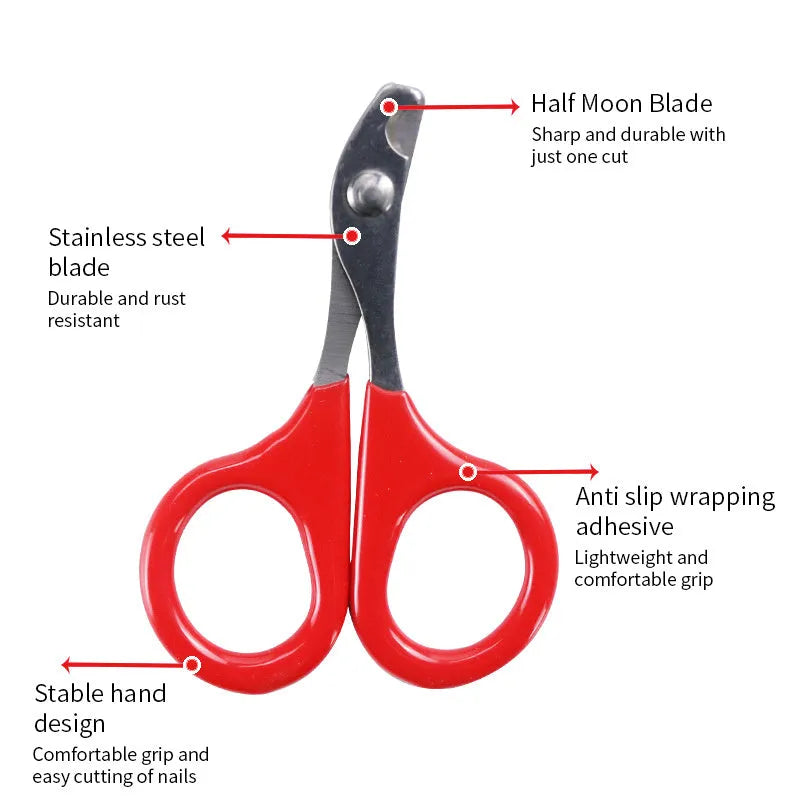Stainless steel pet nail clippers with coloured plastic and rubber handle for dogs and cats