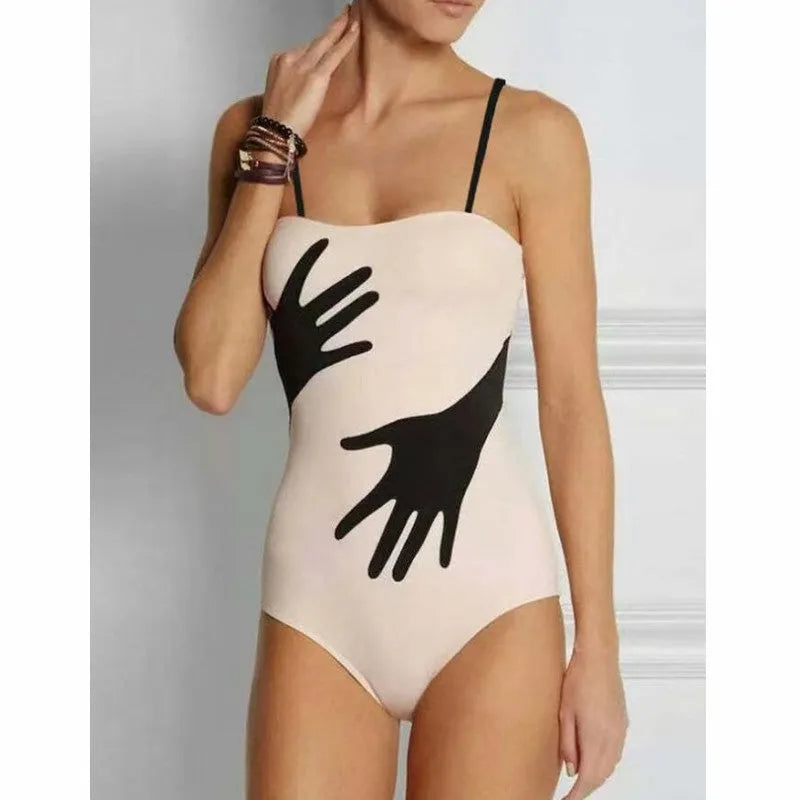 Women's patterned one-piece bikini swimsuit with tulle skirt overlay in polyester fabric