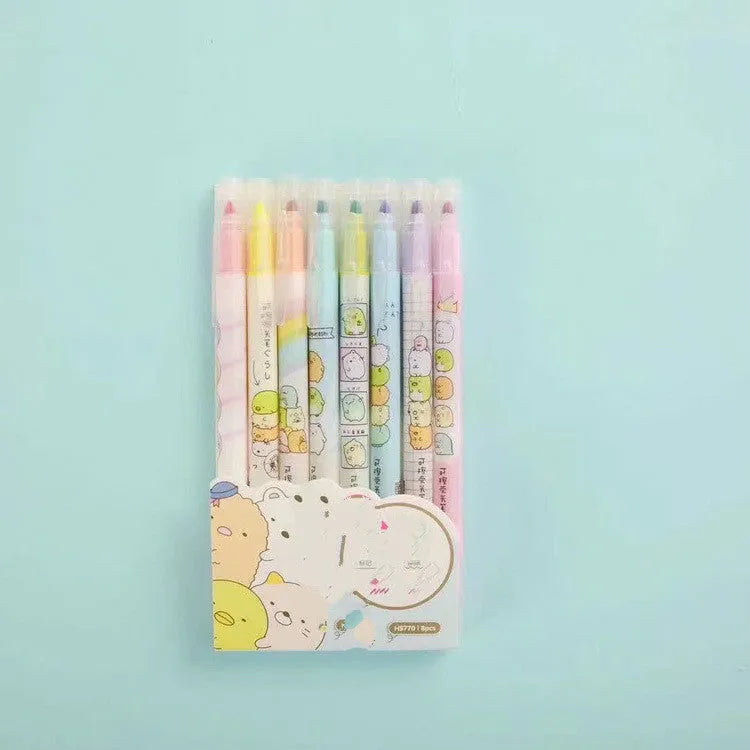 16cm plastic erasable highlighter pen in eight colour sets