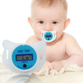 Blue and pink digital baby pacifier thermometers showing LCD temperature display
