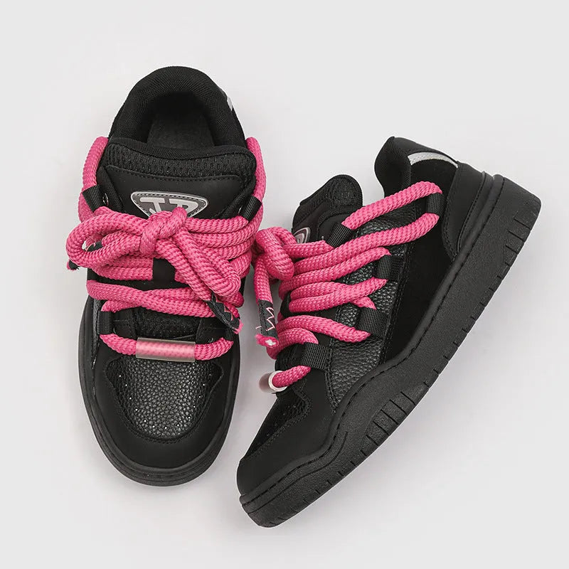 Unisex lace-up casual shoes with a thick rubber sole and mesh lining in denim blue.