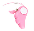Blue personal security alarm clipped to a handbag strap, compact size 6cm x 3cm