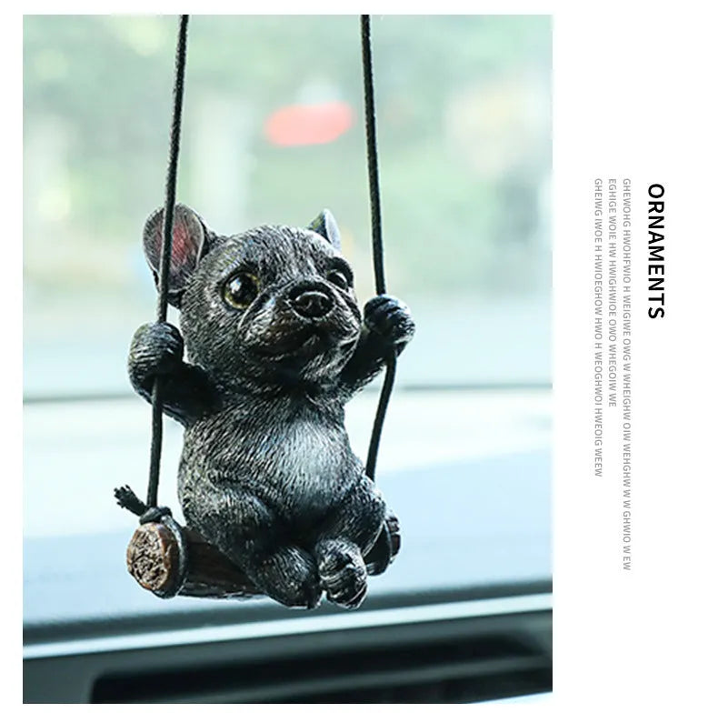 Bulldog cartoon style resin car hanging ornament for rearview mirror decoration