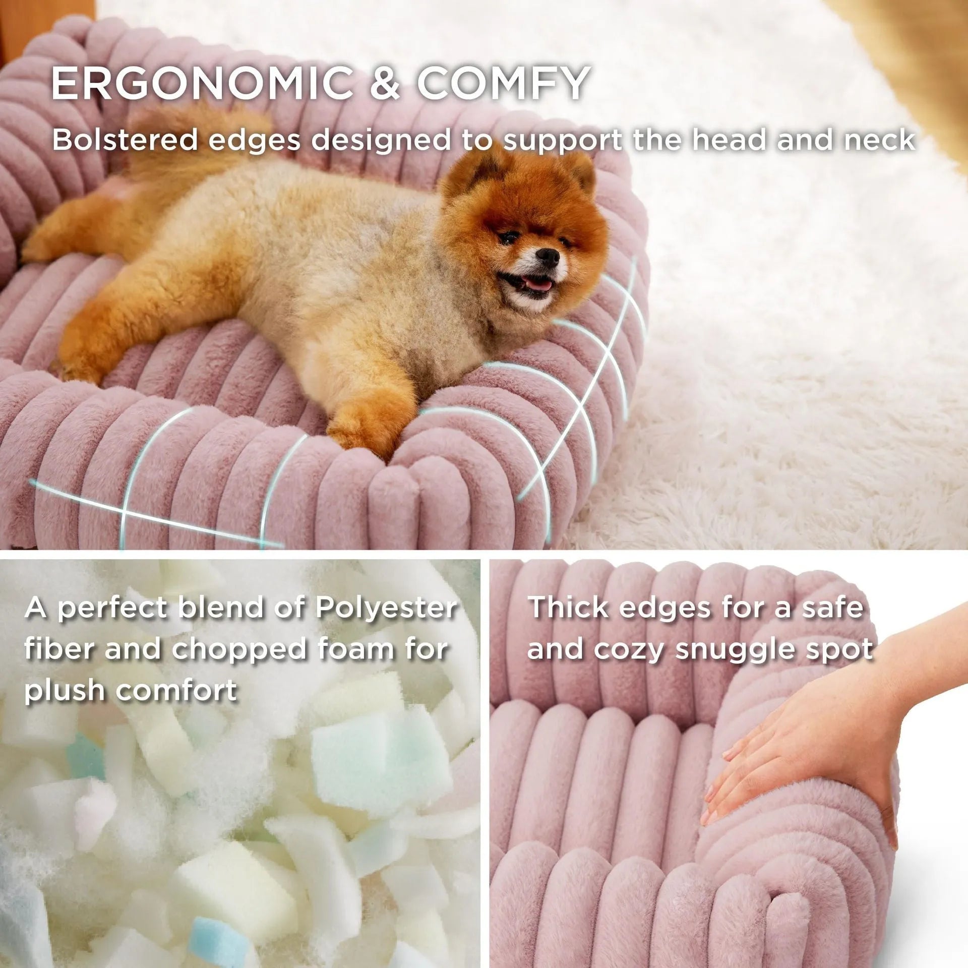 Soft faux fur pet bed for dogs and cats with removable cover in beige colour