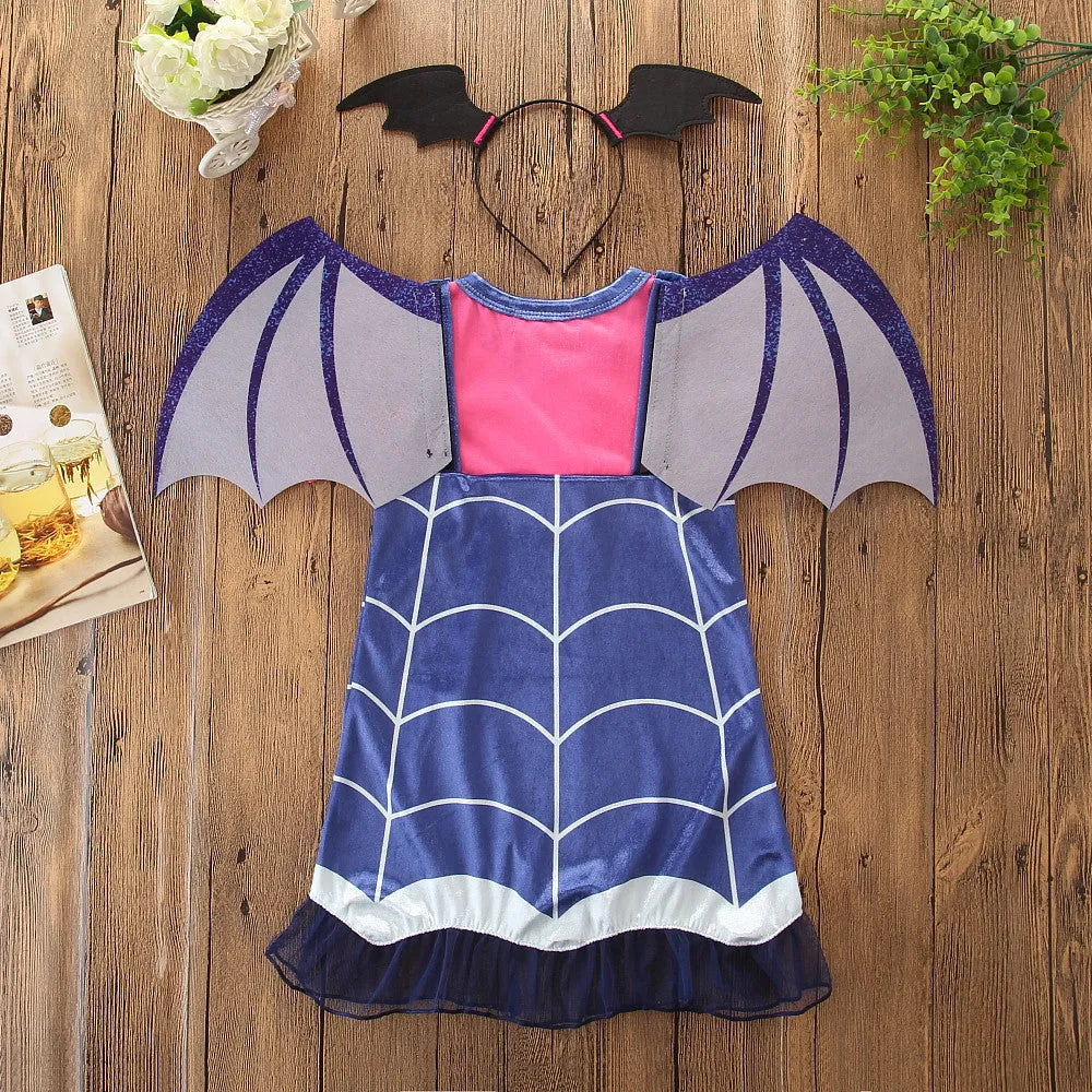 Blue cotton Halloween princess dress for young children with short sleeves and princess detailing