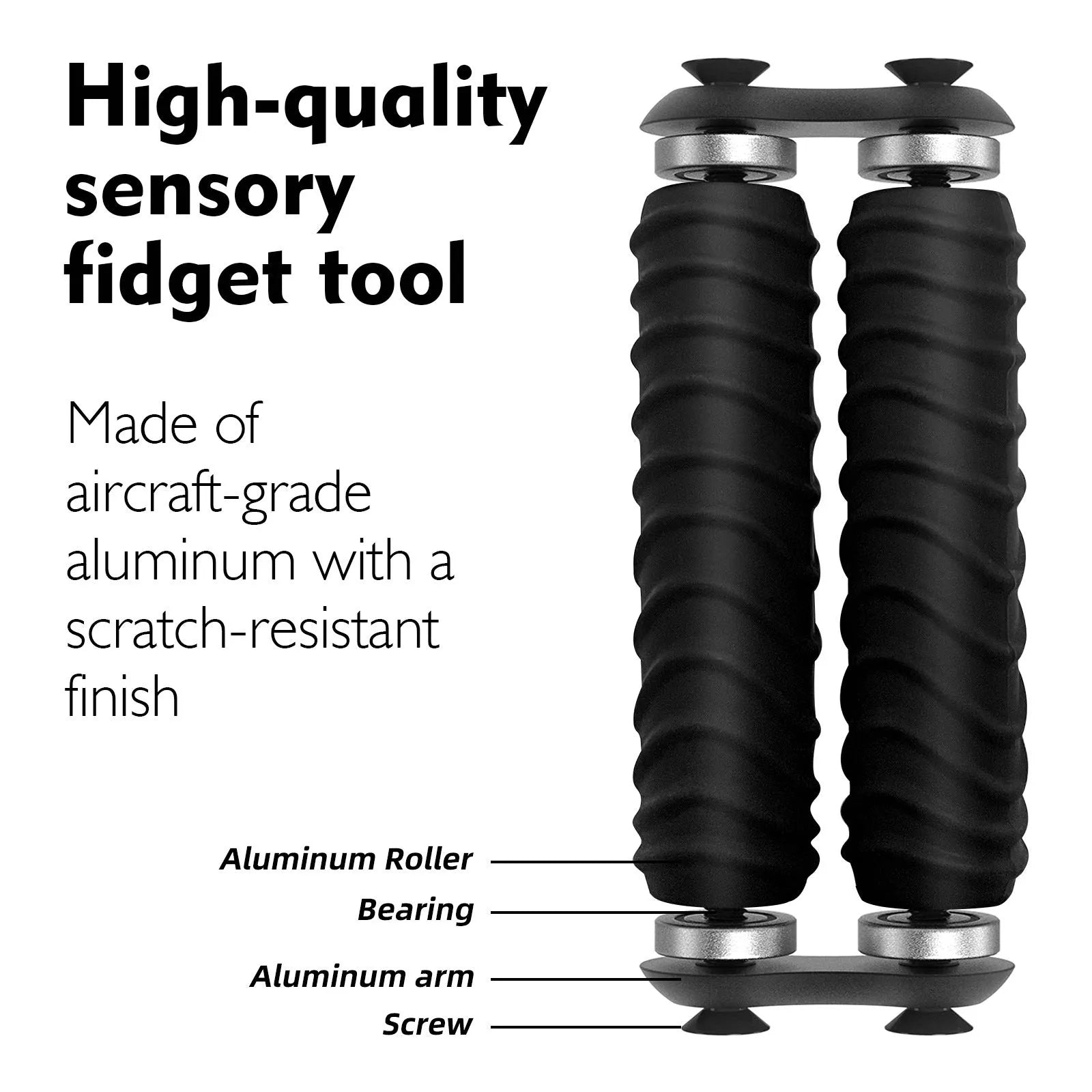 Silicone decompression roller palm massage toy in black common style on a plain background