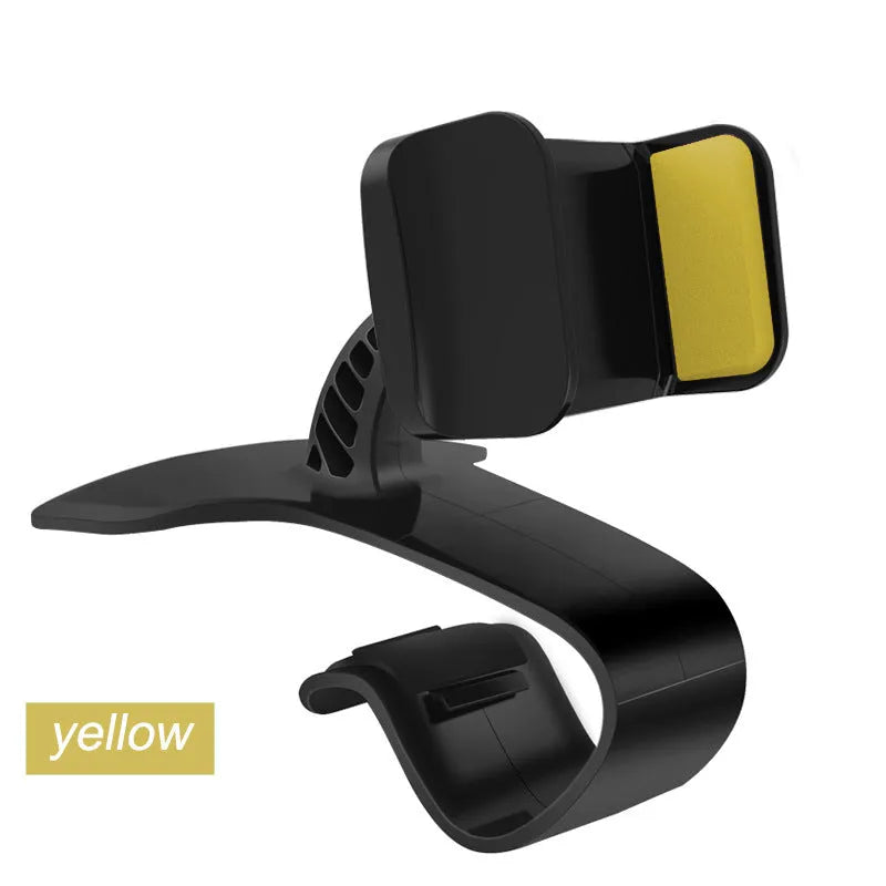Dashboard car phone holder mounted on vehicle dashboard edge holding smartphone