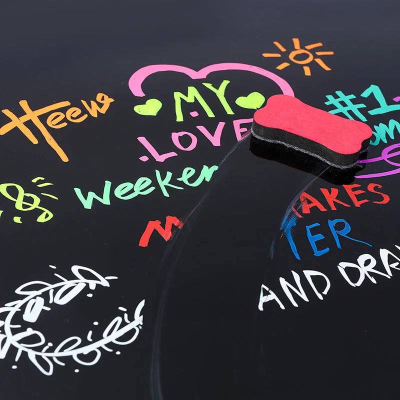 Set of electronic fluorescent board highlighter pens with plastic shells in multiple colours on a retail card.