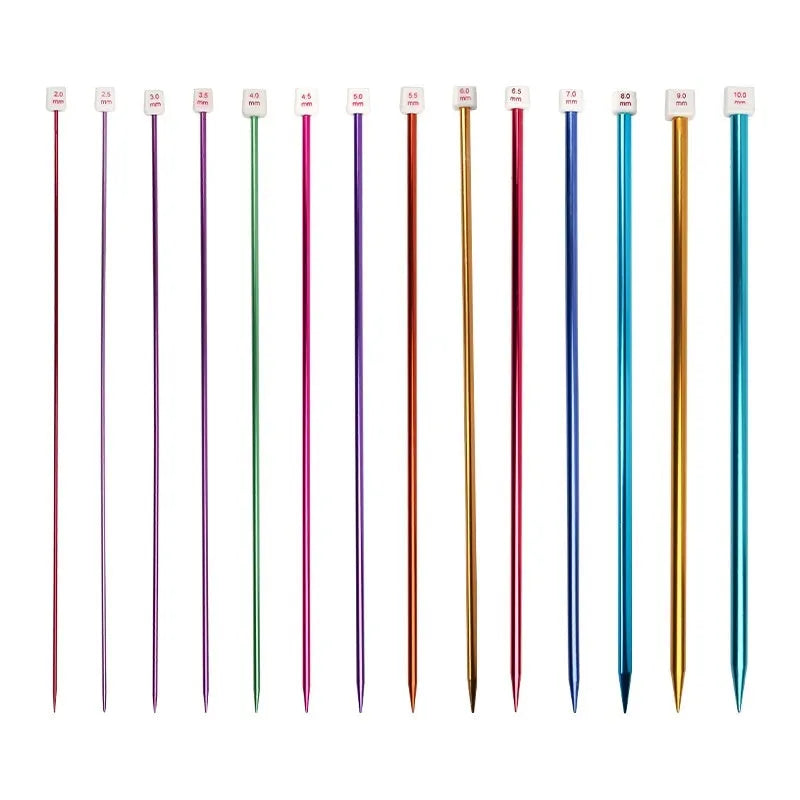 Complete crochet hook set showing 13 different sizes from 2.0mm to 10.0mm with ergonomic handle caps