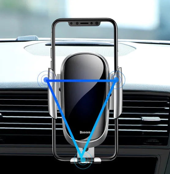 Universal smart car bracket mobile phone holder showing 360-degree rotation and adjustable clamping arms