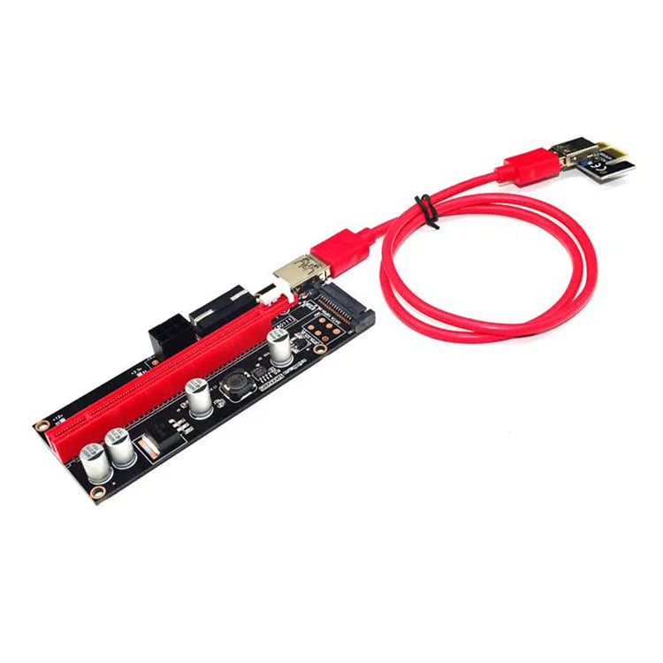 PCI-E 1X to 16X extension cord adapter with 60cm cable, gold-plated USB 3.0 interface, and blue LED indicator