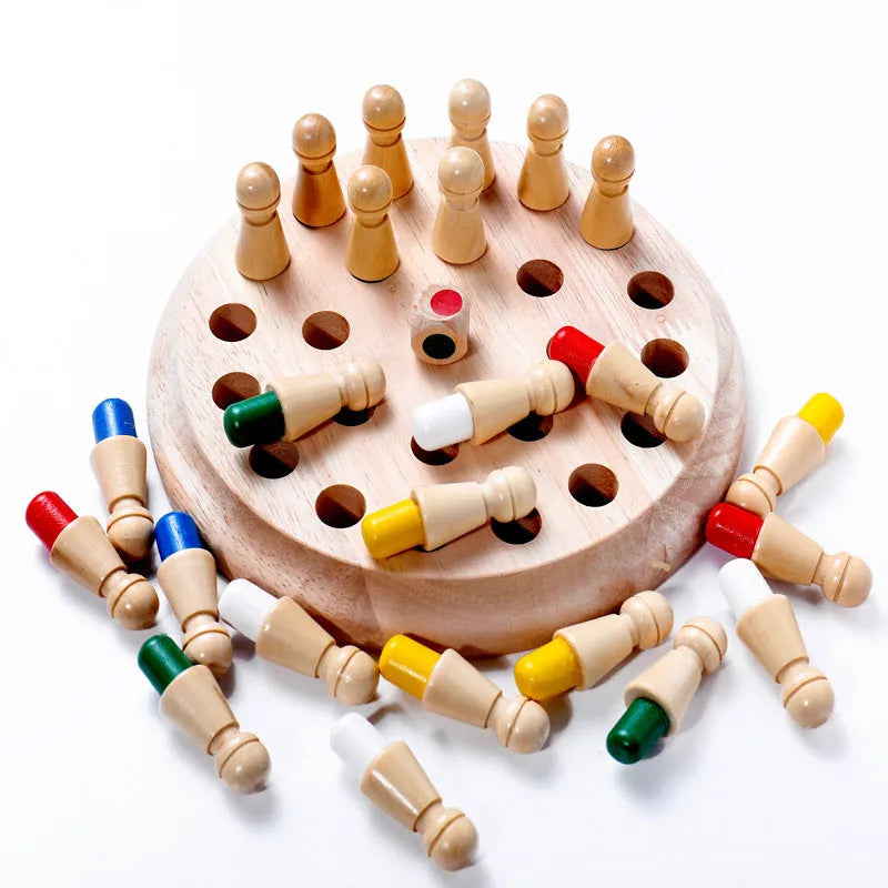 Beech wood memory chess educational game for children with colour matching pieces and storage box