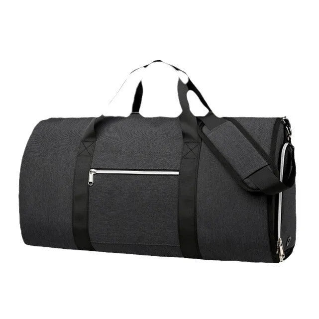 Black Oxford cloth storage bag with compartments for dry and wet item separation