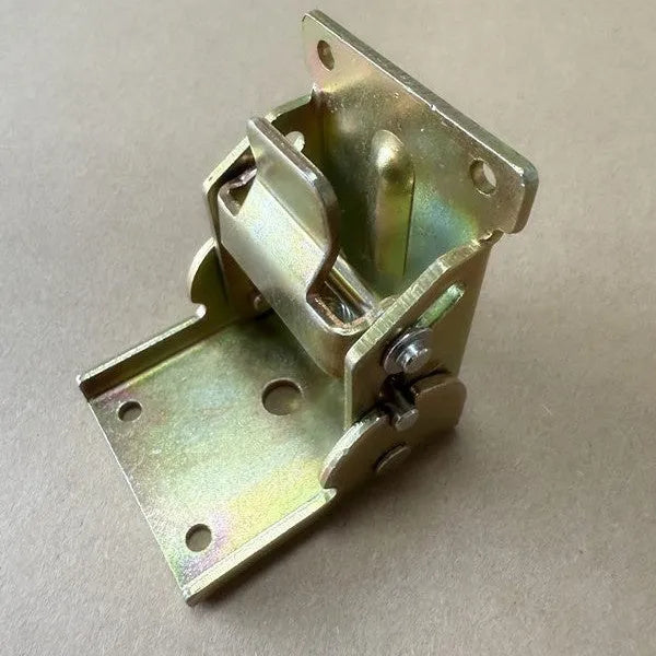A zinc alloy furniture folding hinge with a 0-90 degree adjustment range in an electroplated finish.