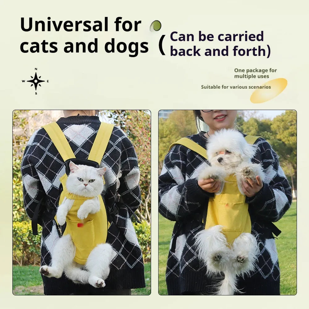 Open-headed shoulder breathable cat bag pet carrier in lemon yellow with pet peeking out
